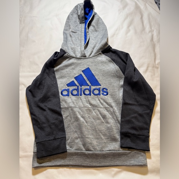 Adidas Kids Gray and Black Hoodie with Blue Logo - Picture 1 of 2